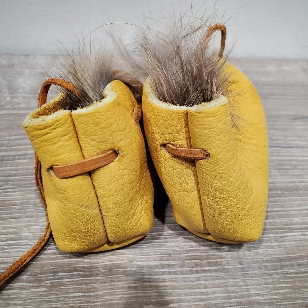 Newborn Baby Yellow Leather Rabbit Hair Moccasins Outdoor Minnesota Shoes